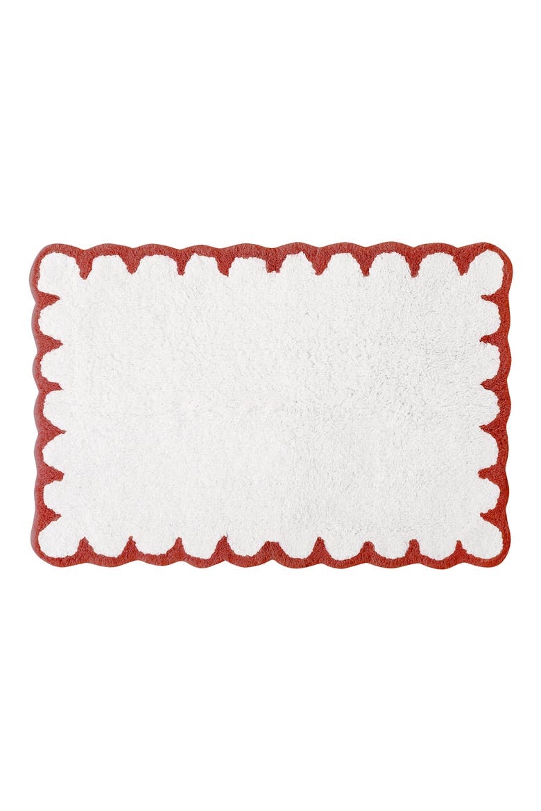 Scallop Detail Cotton Bath Mat, Main, color, CHILI RED