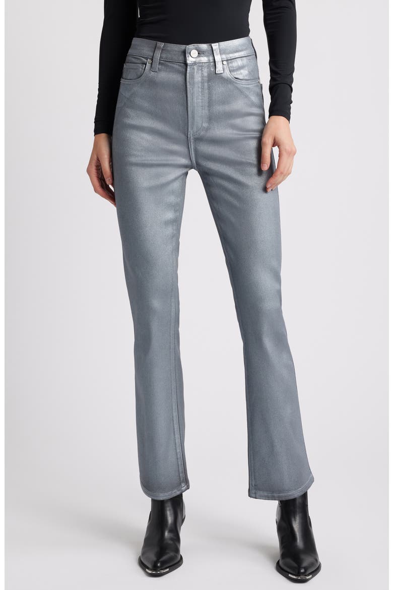 Claudine Coated High Waist Ankle Flare Jeans Jeans, Main, color, SILVER SHIMMER LUXE COATING