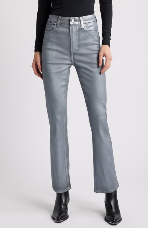Claudine Coated High Waist Ankle Flare Jeans Jeans (Silver Shimmer)