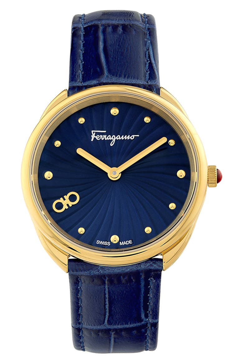 1898 Croc-Embossed Leather Strap Watch, 34mm, Main, color, GOLD