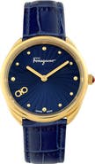 FERRAGAMO 1898 Croc-Embossed Leather Strap Watch, 34mm
