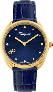 FERRAGAMO 1898 Croc-Embossed Leather Strap Watch, 34mm