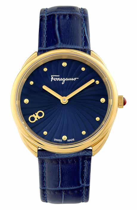 FERRAGAMO 1898 Croc-Embossed Leather Strap Watch, 34mm