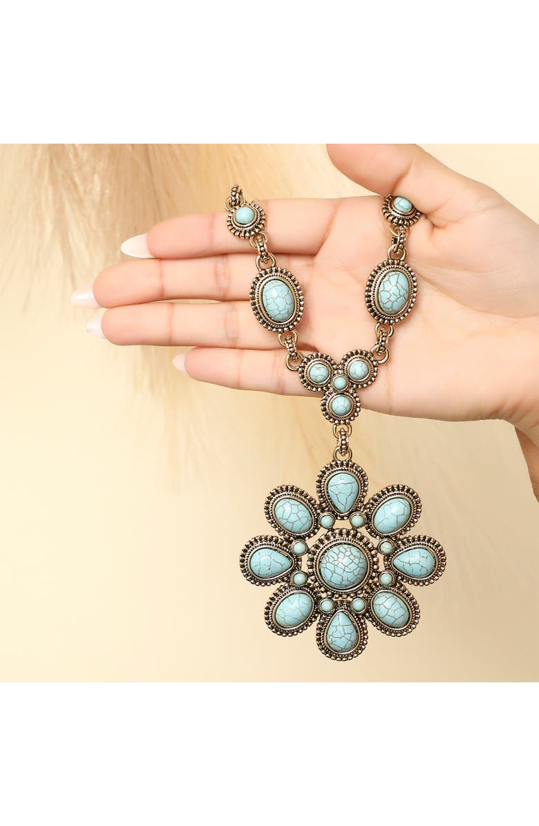 Jessica Simpson Women's Large Turquoise Stone Flower Necklace in Silver or Gold Tone, Alternate, color, Gold, Turquoise