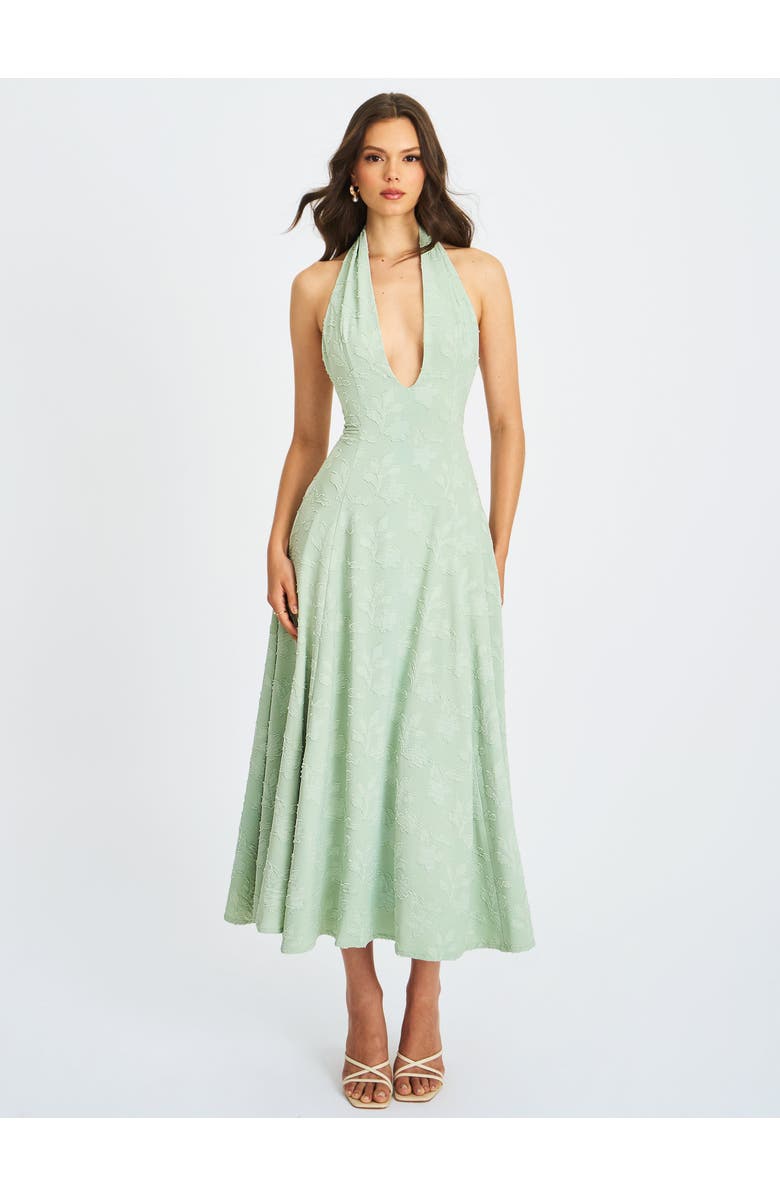 Miss Circle Magda Deep V Neck Halter A-line Midi Dress, Main, color, Mint Green