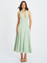 Miss Circle Magda Deep V Neck Halter A-line Midi Dress