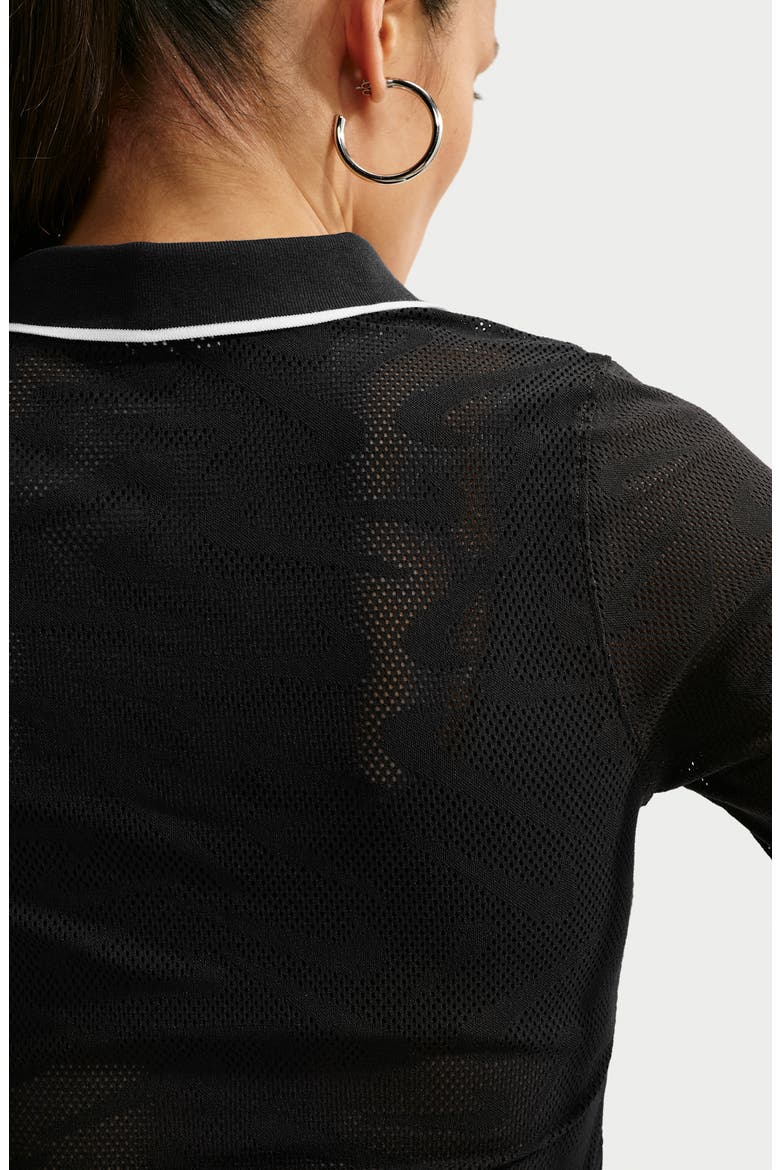 Long Sleeve Performance Polo, Alternate, color, BLACK/ BLACK/ WHITE/ WHITE