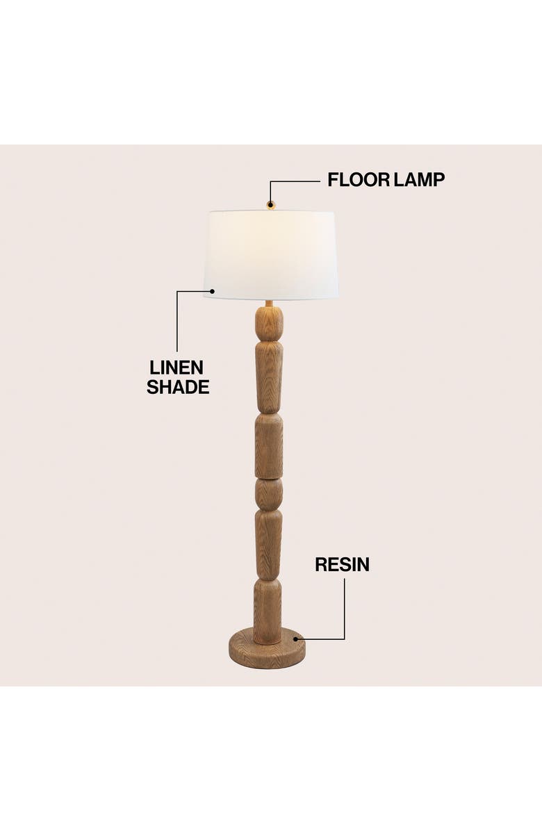 JONATHAN Y Rustara Cottage Farmhouse Turned Resin/Iron LED Floor Lamp, Alternate, color, Antique Brown Wood Finish