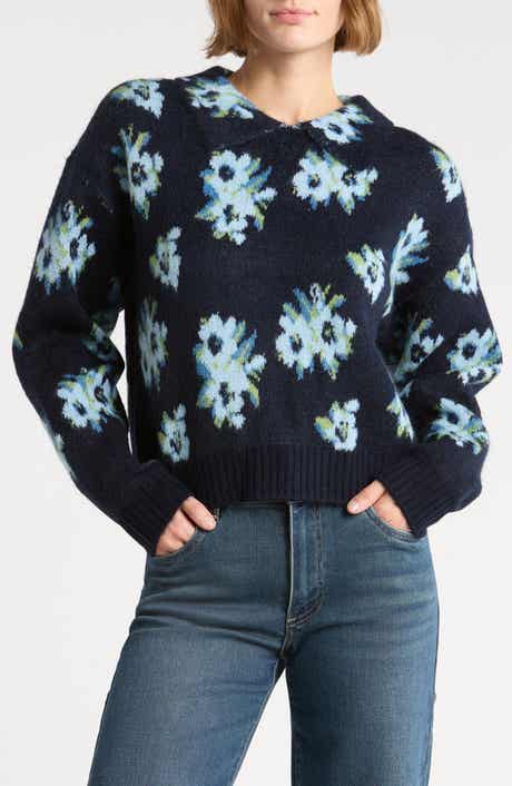 Floral Jacquard Collared Sweater
