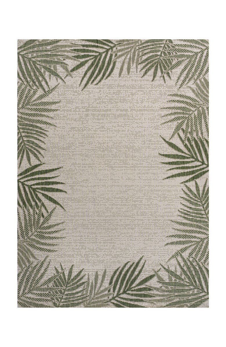 JONATHAN Y Isla Coastal Cottage Palm Frond Border Indoor/Outdoor Area Rug, Main, color, Green/Cream