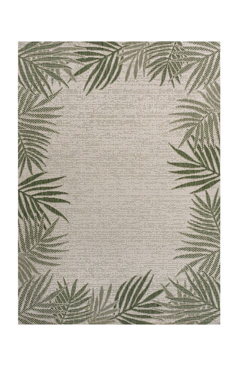 Isla Coastal Cottage Palm Frond Border Indoor/Outdoor Area Rug