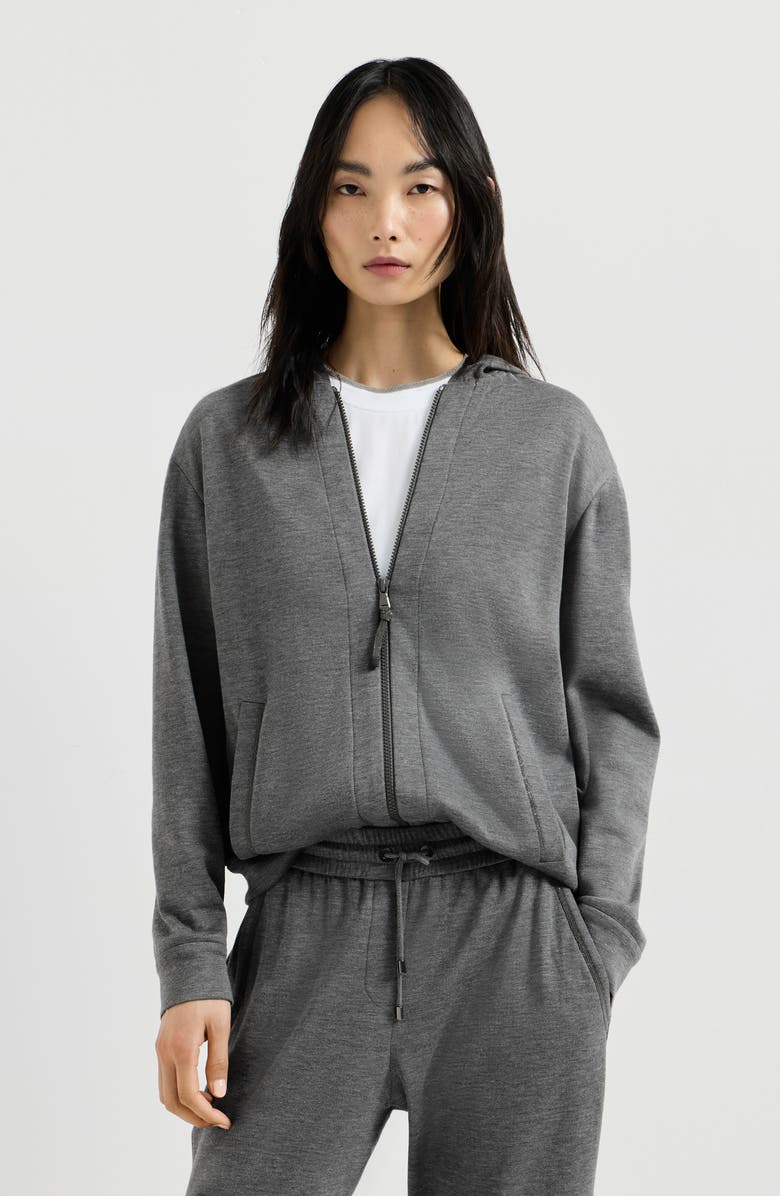 Brunello Cucinelli Sweatshirt with hood, Alternate, color, Dark Grey
