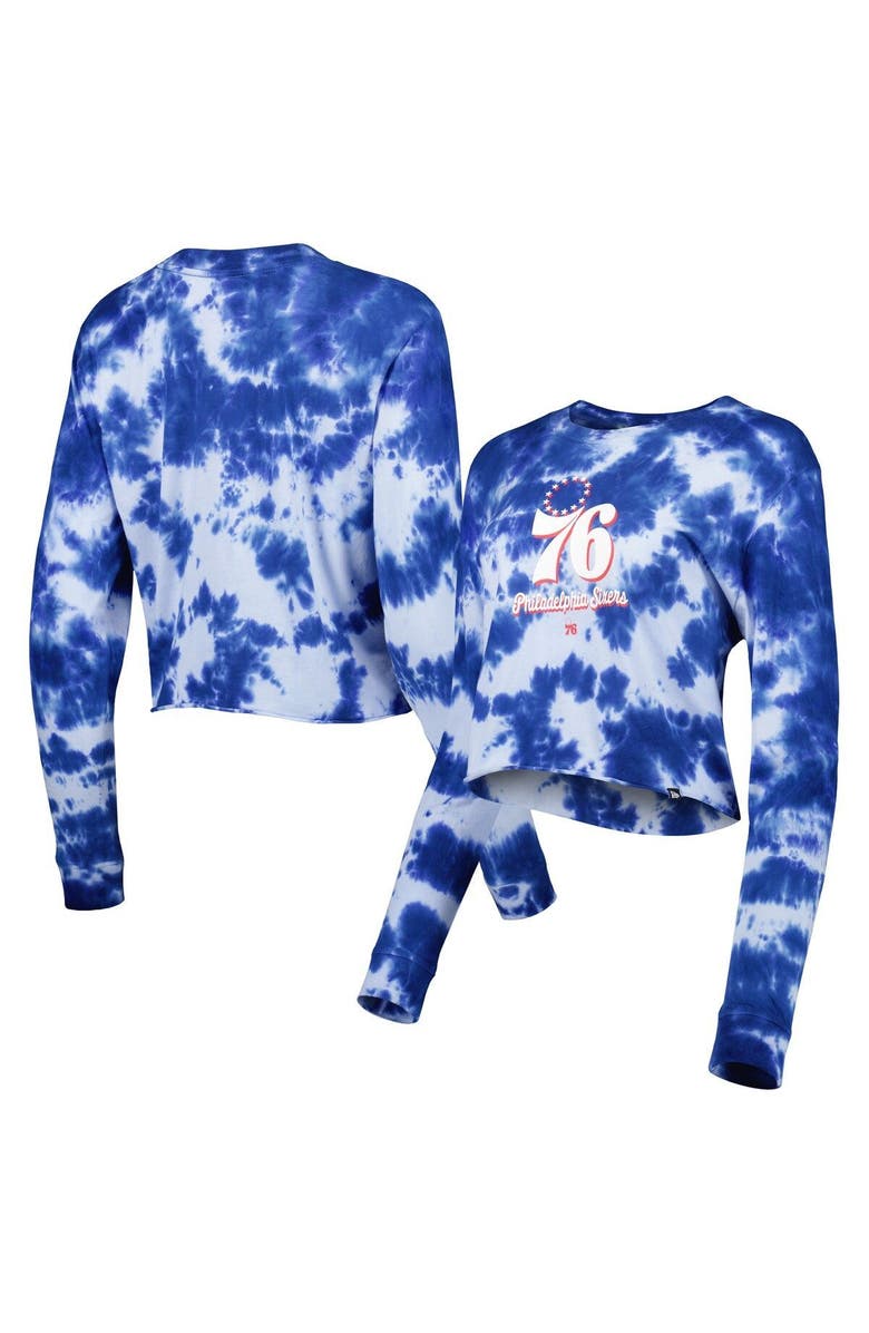 New Era Women's New Era Royal Philadelphia 76ers Tie Dye Cropped Long Sleeve T-Shirt, Main, color, Royal