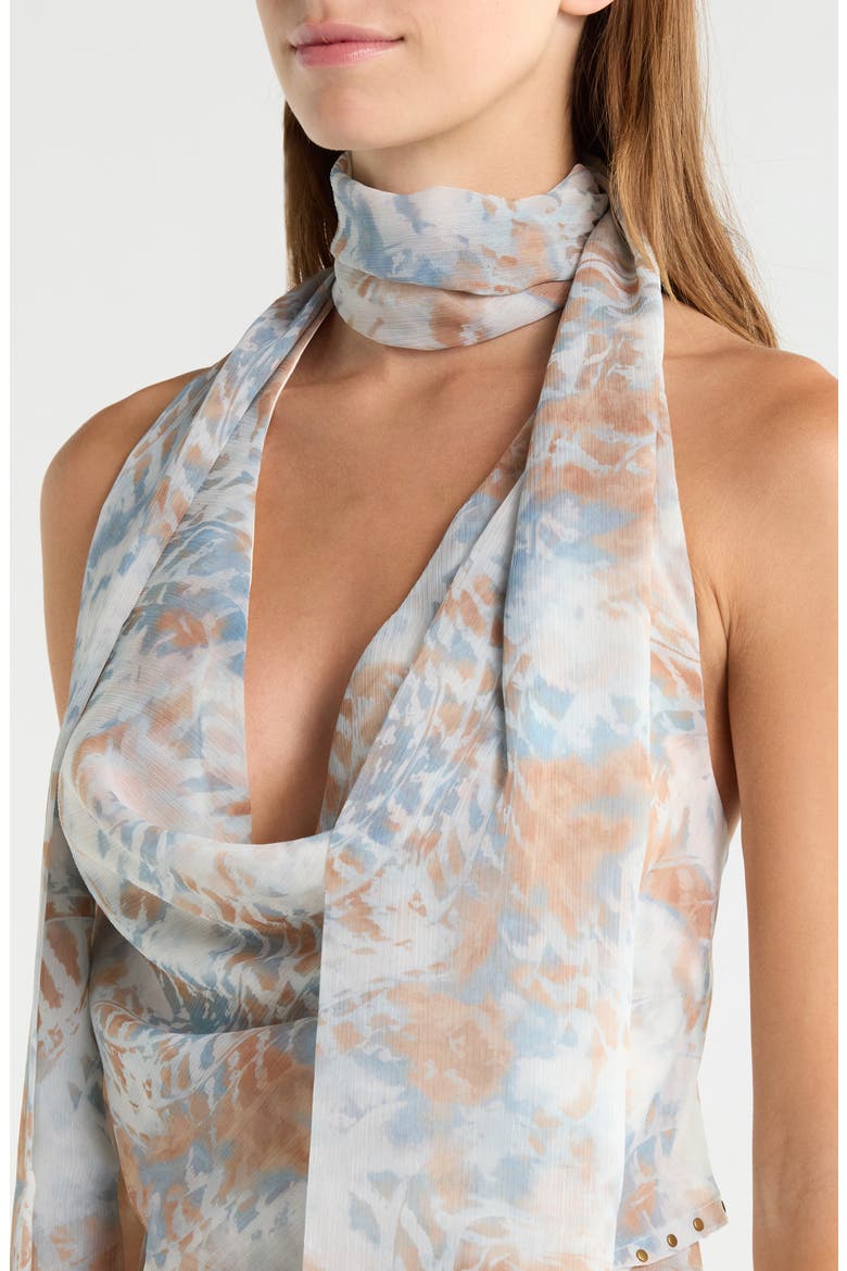 Stud Trim Cowl Neck Chiffon Top, Alternate, color, BLUE SWIRL