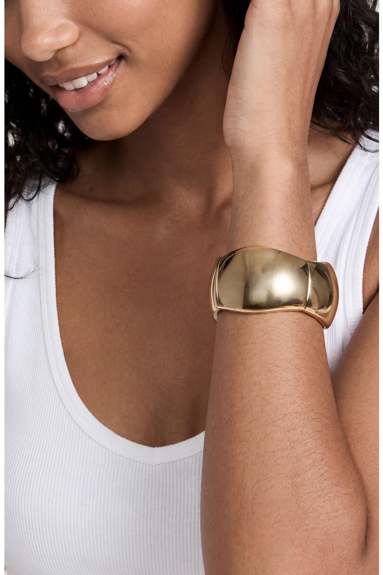 Statement Wave Bangle, Alternate, color, GOLD