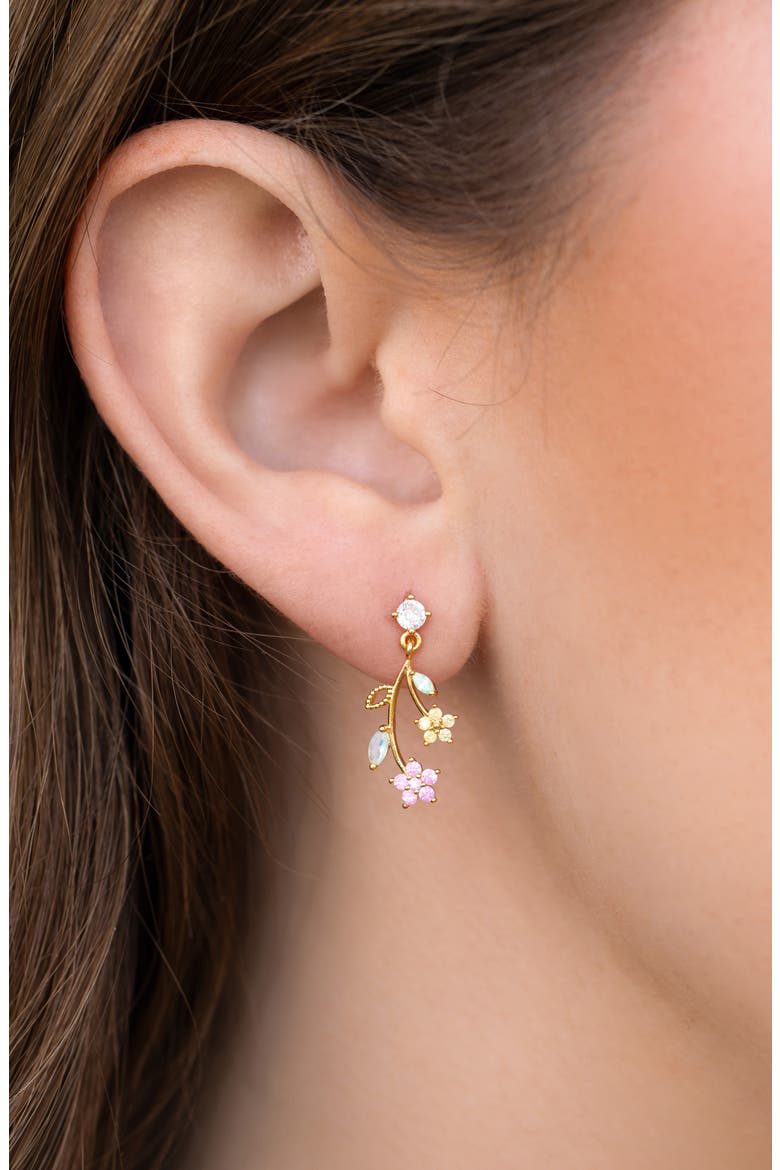 Flower Stem Drop Earrings, Alternate, color, GOLD