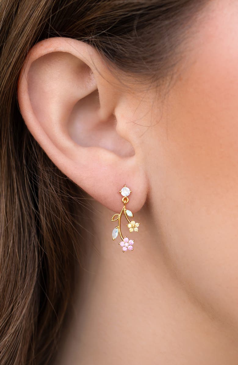 Girls Crew Flower Stem Drop Earrings, Alternate, color, Gold