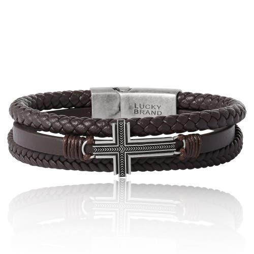 Lucky Brand Braided Leather Bracelet With Cross In Brown