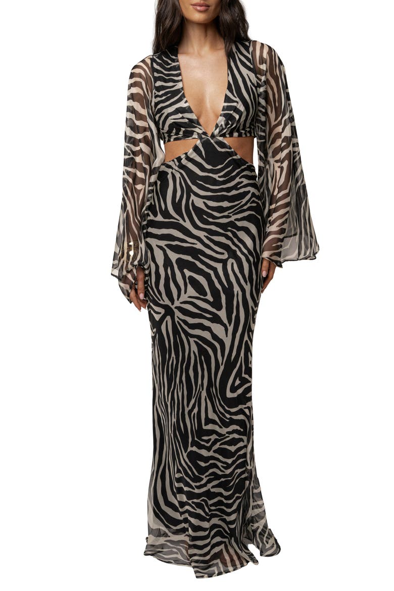 Zebra Instincts Print Maxi Dress, Main, color, Black
