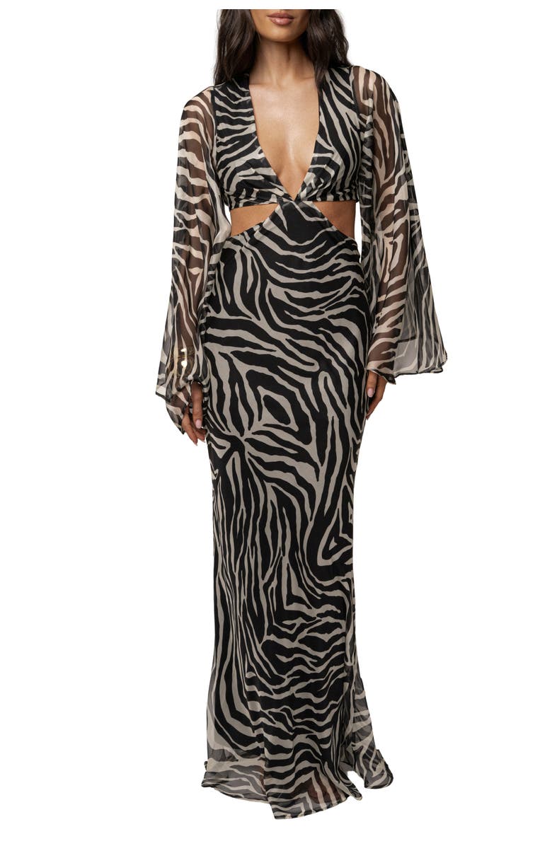 JLUXLABEL Zebra Instincts Print Maxi Dress, Main, color, Black
