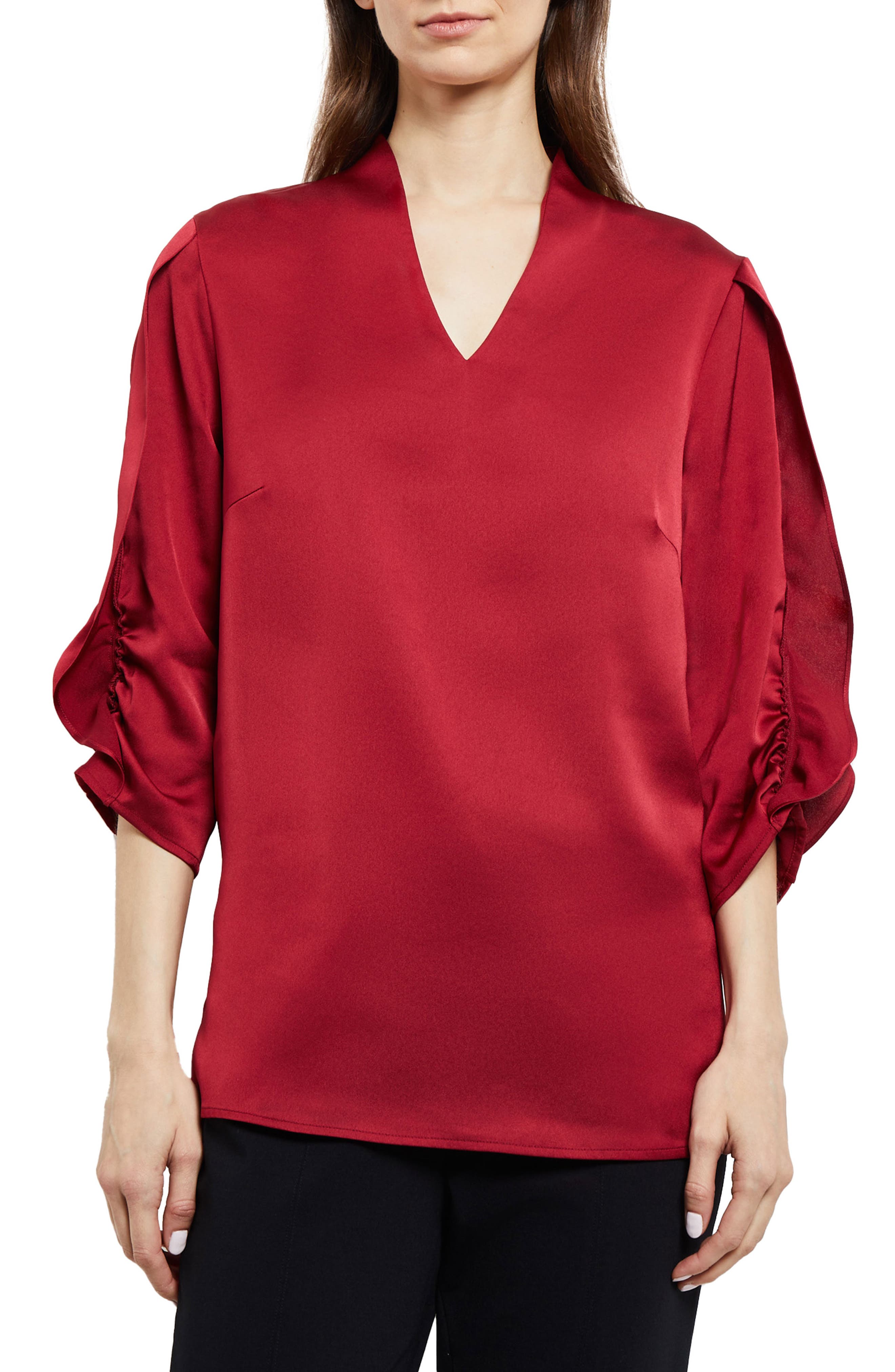 Misook Ruched Sleeve Crepe Top