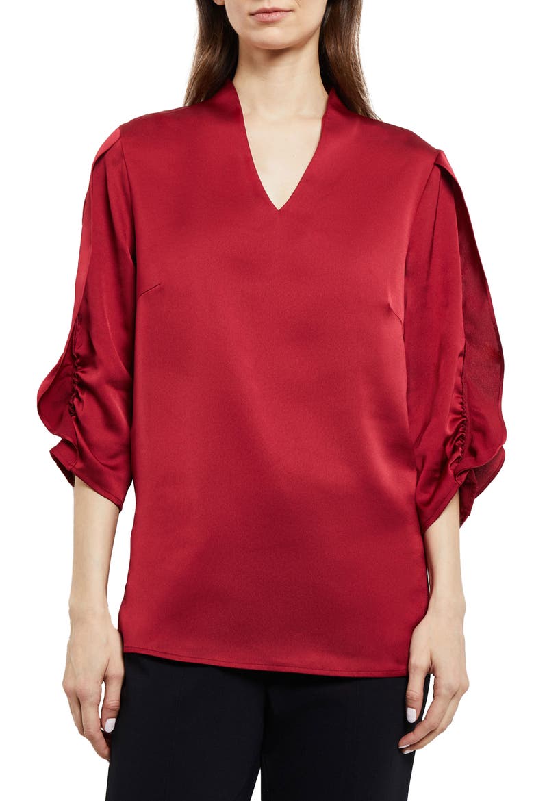 Ruched Sleeve Crepe Top, Main, color, SCARLET RED