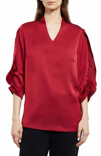 Misook Ruched Sleeve Crepe Top