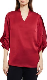 Misook Ruched Sleeve Crepe Top