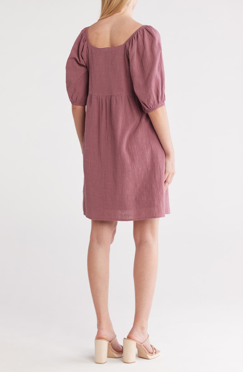 Melrose and Market Puff Sleeve Textured Dress, Alternate, color, Purple Plum