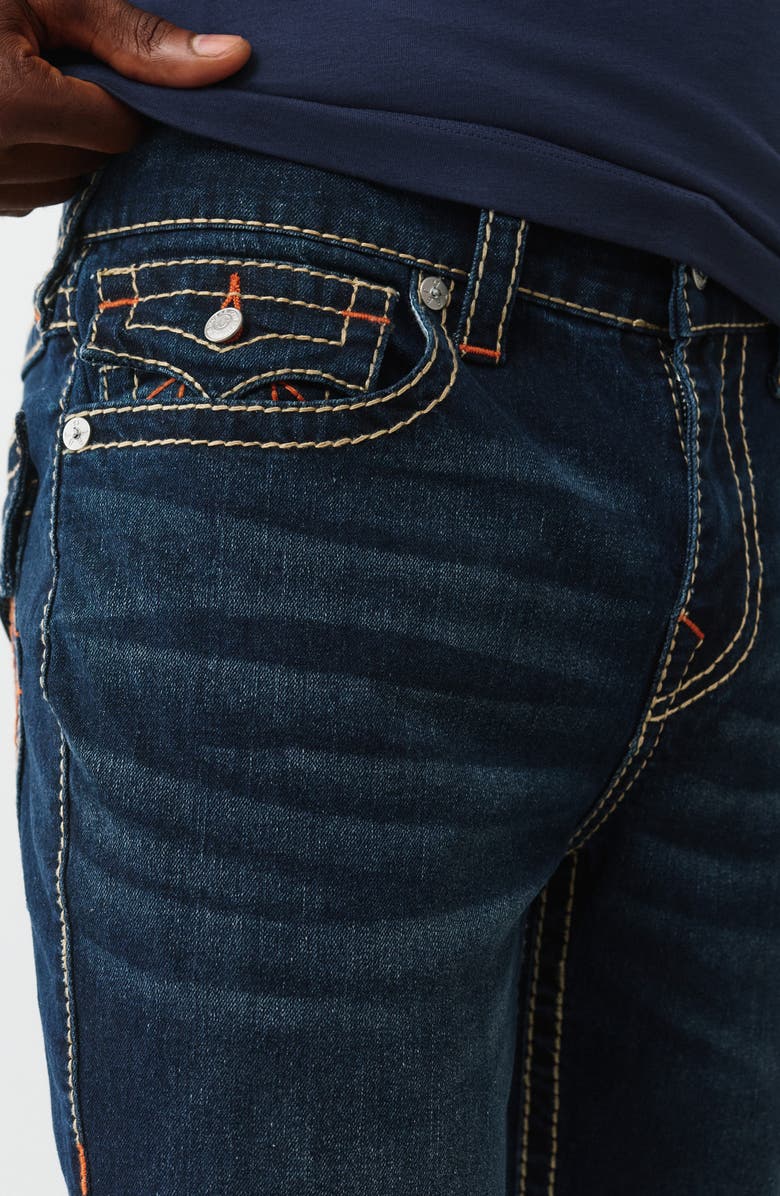 True Religion Geno Big T Flap Pocket Slim Jeans, Alternate, color, Dark Mahogany Wood Wash