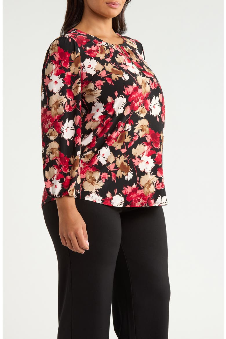 Zip Front Pleated Top, Alternate, color, ANNE BLACK MULTI
