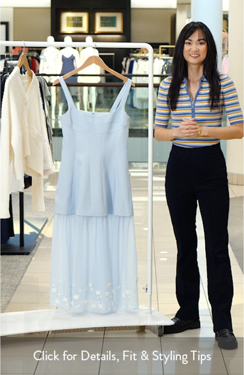 Floral Appliqué Mixed Media Bustier Midi Dress, sales video thumbnail