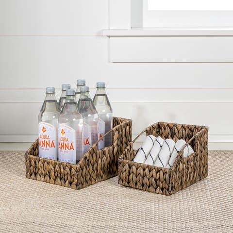 Havanah Southwestern Hand-Woven Hyacinth Slanted Nesting Baskets with Handles, Natural (Set of 2)