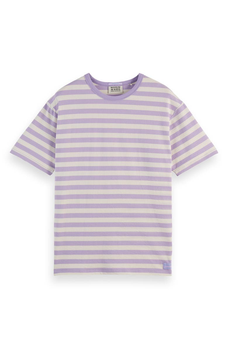Scotch & Soda Relaxed Fit Waffle Stripe T-Shirt, Alternate, color, Bright Lavender/ Swan Stripe