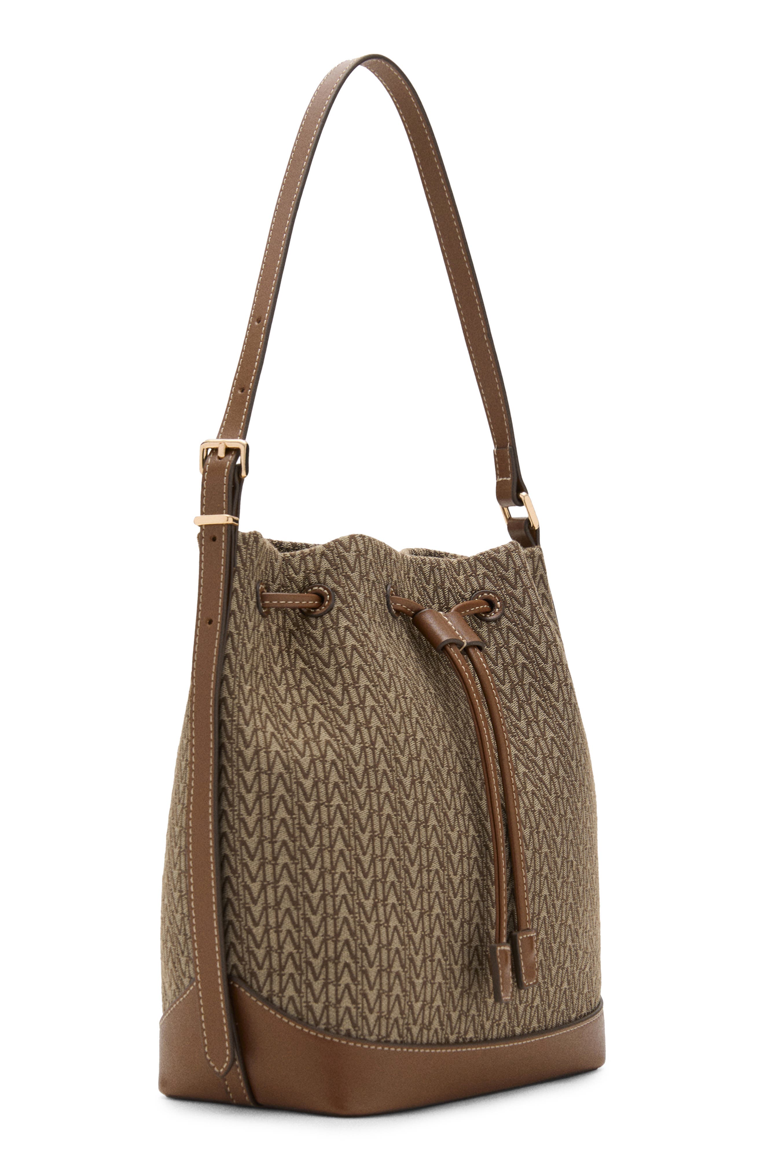 MANGO Logo Jacquard Bucket Bag, Alternate, color, Chocolate