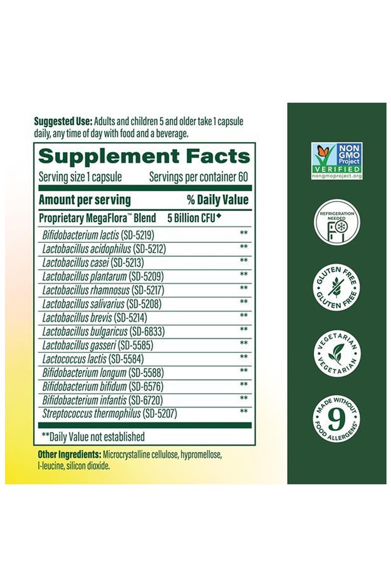 MegaFlora Kids Probiotics, Age 5+, 5 Billion CFU, Vegetarian, 60 Mini Capsules, Alternate, color, None