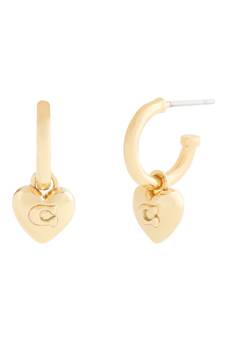 Signature C Puffy Heart Huggie Hoop Earrings, Main, color, GOLD