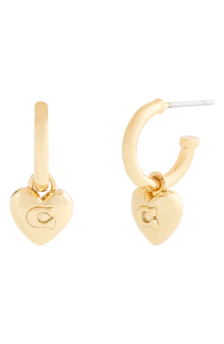 COACH Signature C Puffy Heart Huggie Hoop Earrings, Main, color, Gold