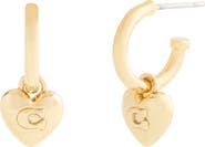 COACH Signature C Puffy Heart Huggie Hoop Earrings