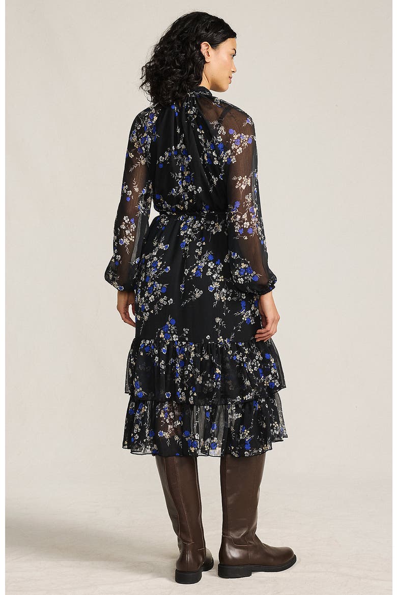 Crinkle Chiffon Ruffle Dress, Alternate, color, Black/Lapis Fall Floral