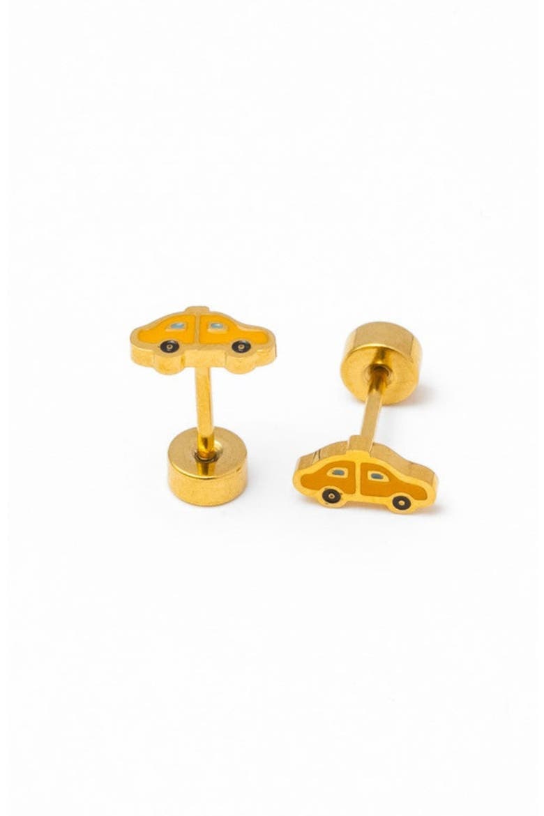 Girls' Taxi Flatback Stud Hypoallergenic Earrings, Main, color, Yellow