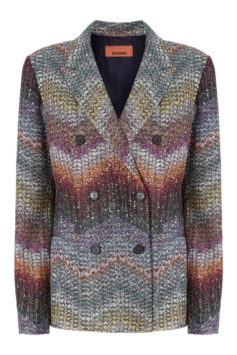 Double-breasted Blazer In Viscose Lamé With Sequins, Alternate, color, Multicoloured