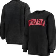 PRESSBOX Women's Pressbox Black Nebraska Huskers Comfy Cord Vintage Wash Basic Arch Pullover Sweatshirt