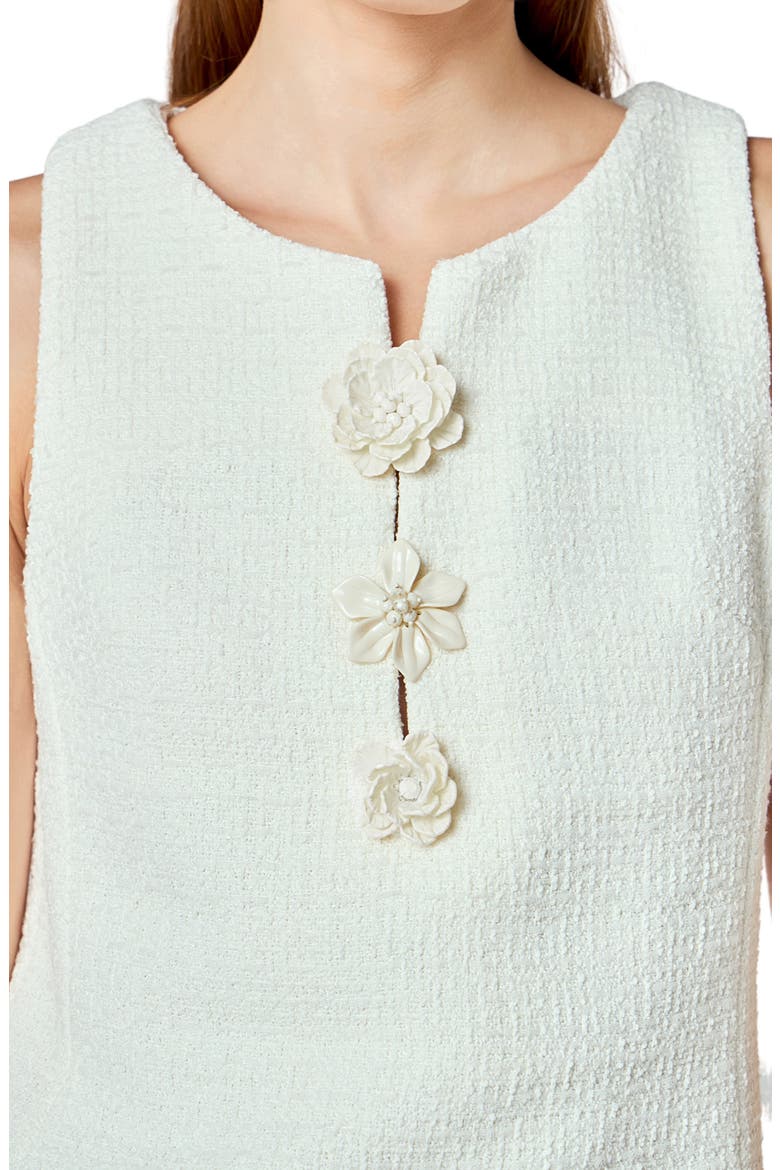 Floral Trim Sleeveless Tweed Minidress, Alternate, color, IVORY