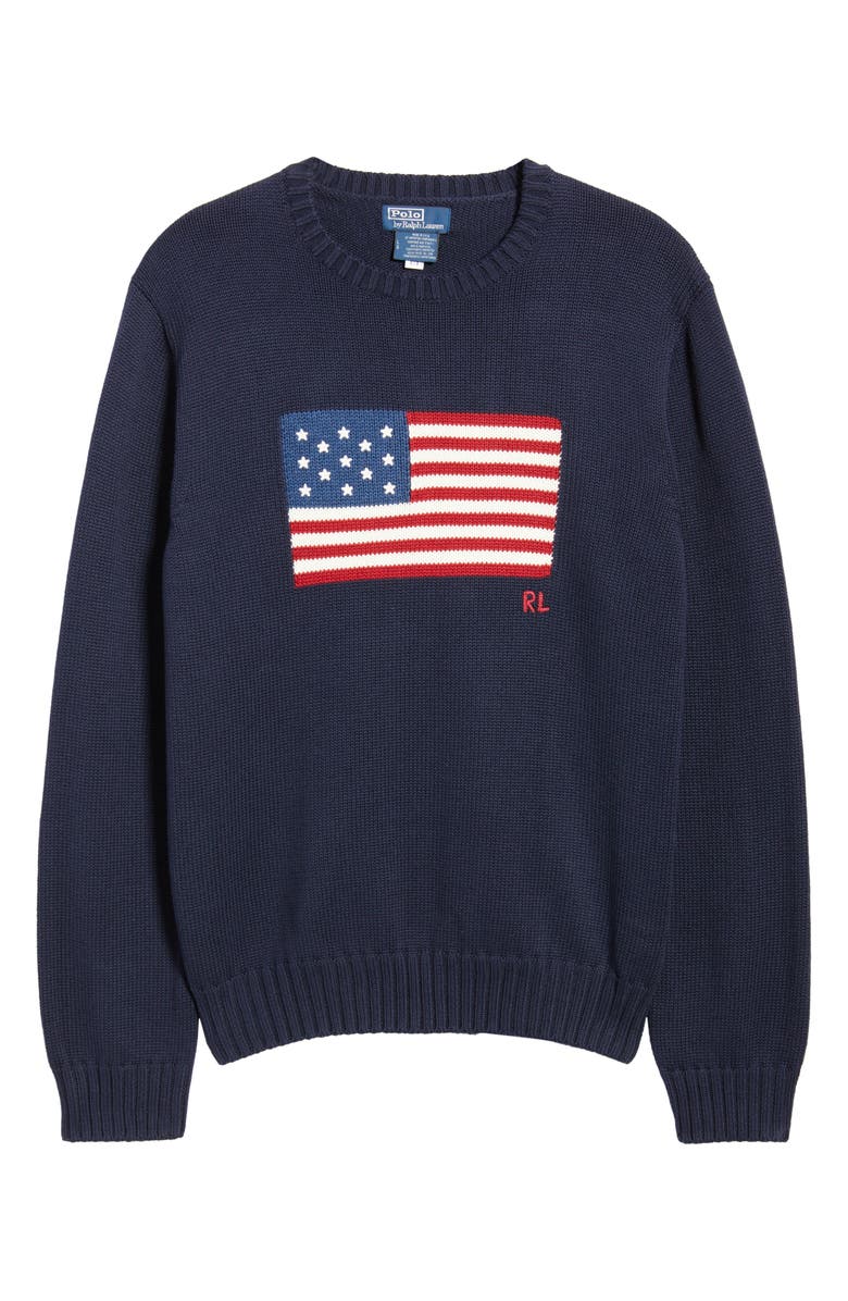 Polo Ralph Lauren Intarsia Flag Cotton Crewneck Sweater, Alternate, color, Blue