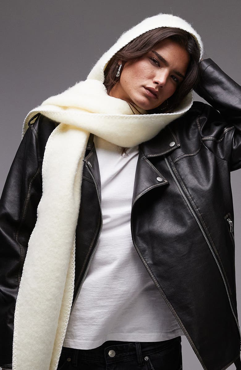 Topshop Saint Hooded Fringe Trim Blanket Scarf, Alternate, color,