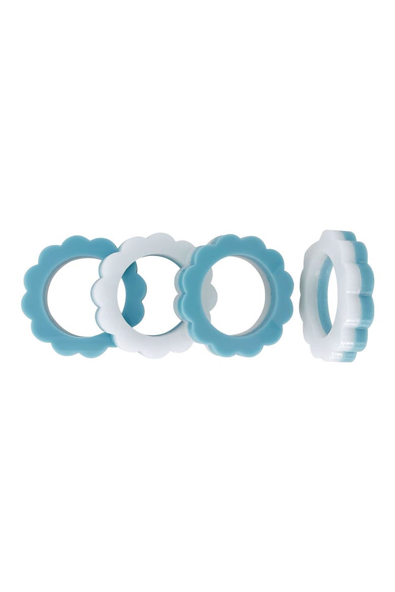 Scallop Set of 4 Napkin Rings, Main, color, TEAL AND WHITE