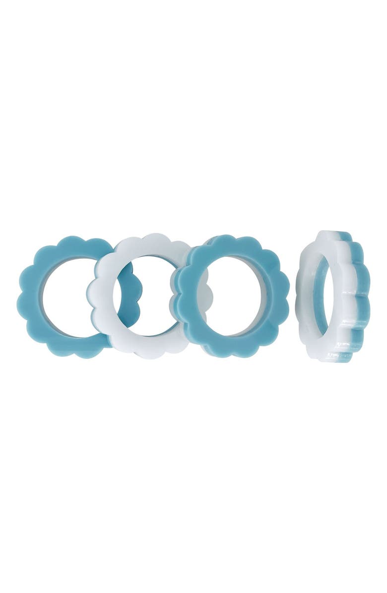 Mariposa Scallop Set of 4 Napkin Rings, Main, color, Teal And White