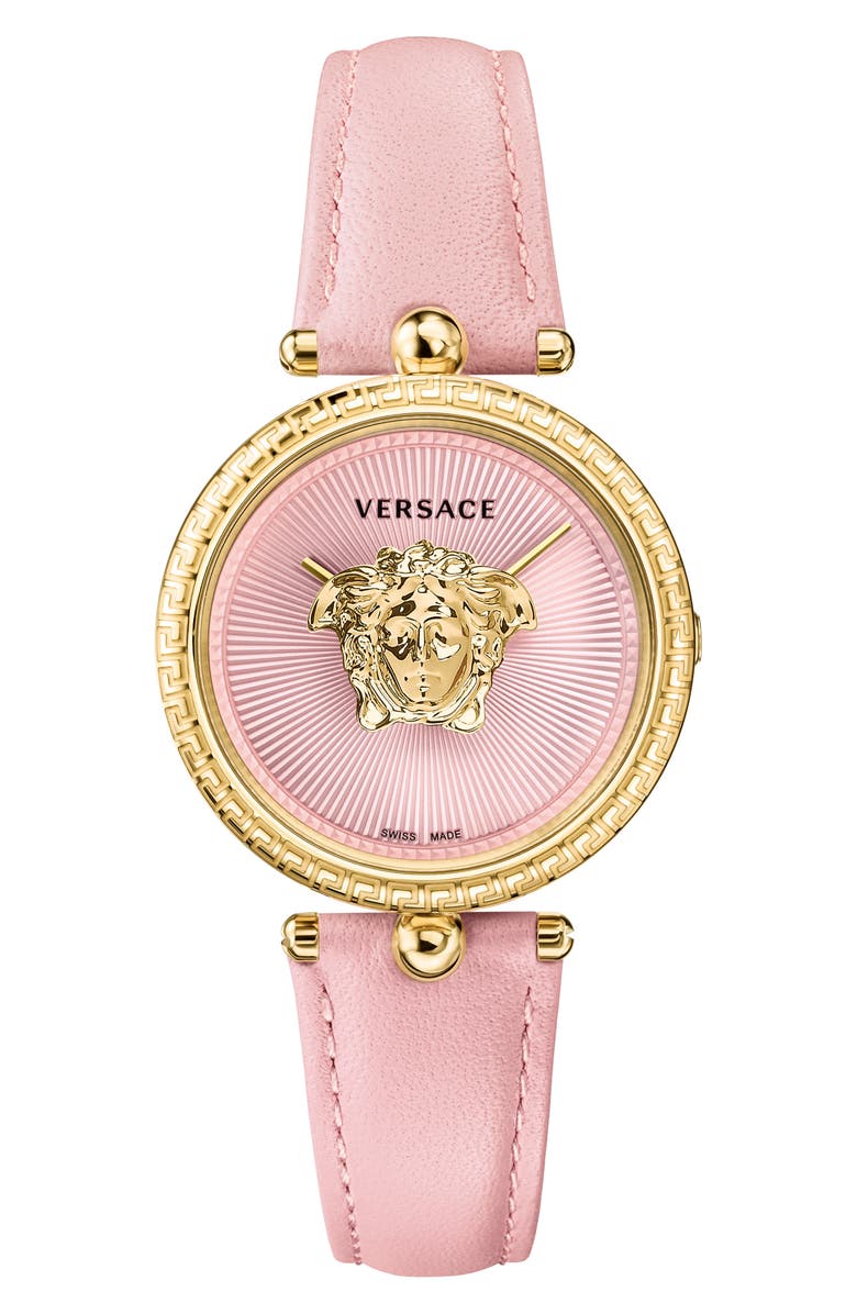 Versace Palazzo Empire Leather Strap Watch, 34mm, Main, color, 