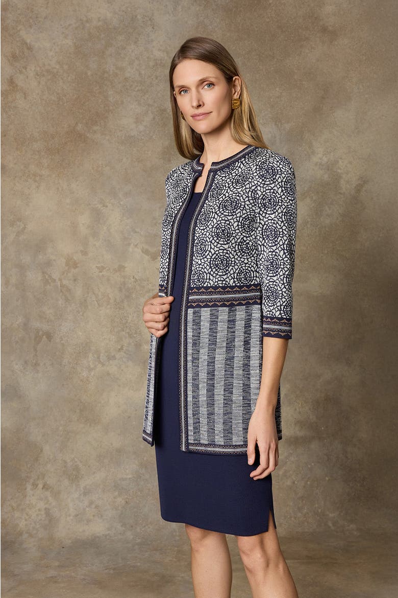 Multi Pattern Jacquard Knit Jacket, Alternate, color, Indigo/Ivory/Warm Taupe